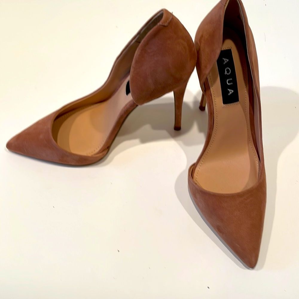 Aqua Dion Half D'orsay High Heel Tan Suede Pumps Size 6